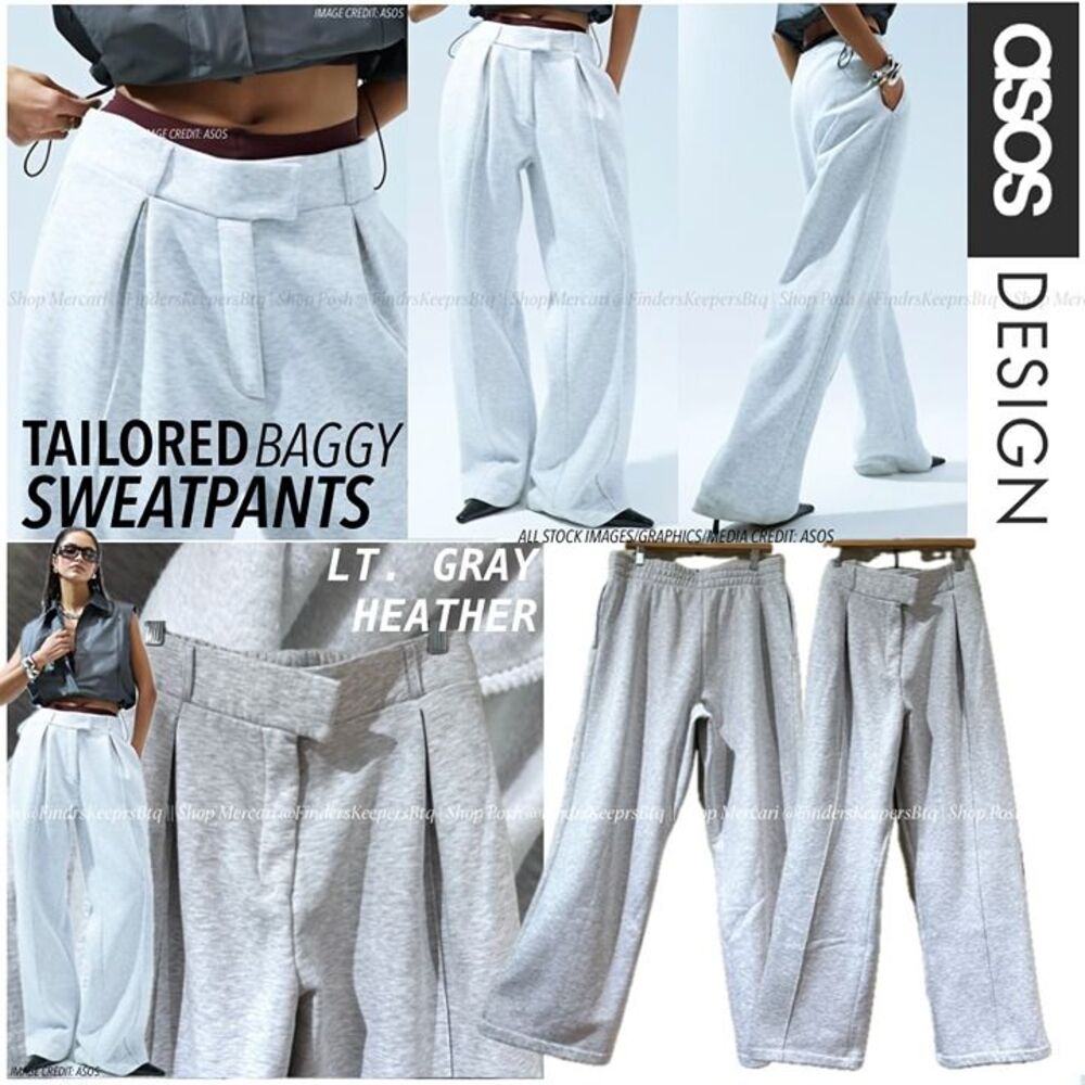 ASOS DESIGN Gray Heather Baggy Pleated Wide Leg Tailored Sweatpants Athleisure